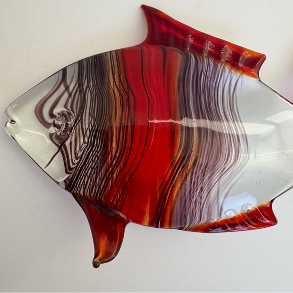 Vintage Hand Blown Red Black Stripe Glass Fish Sculpture 6" - Picture 10 of 16